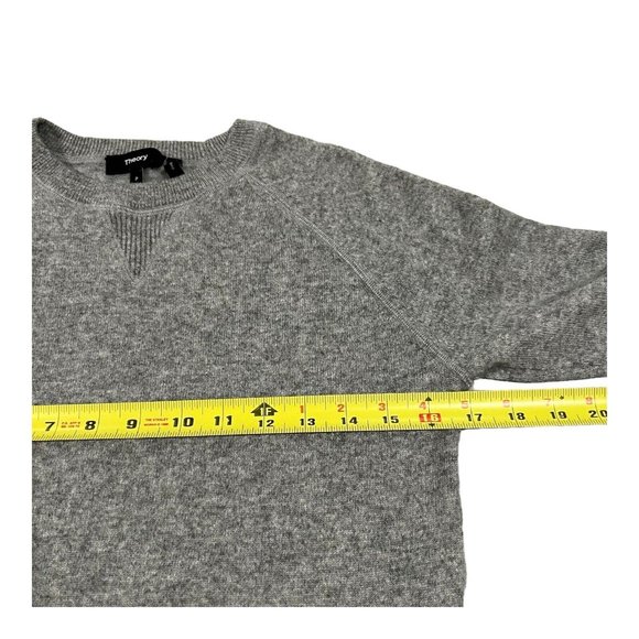 Theory Gray Athletic Stripe Crew Long Sleeve Cashmere Sweater Jumper Size P ECU - Picture 5 of 12